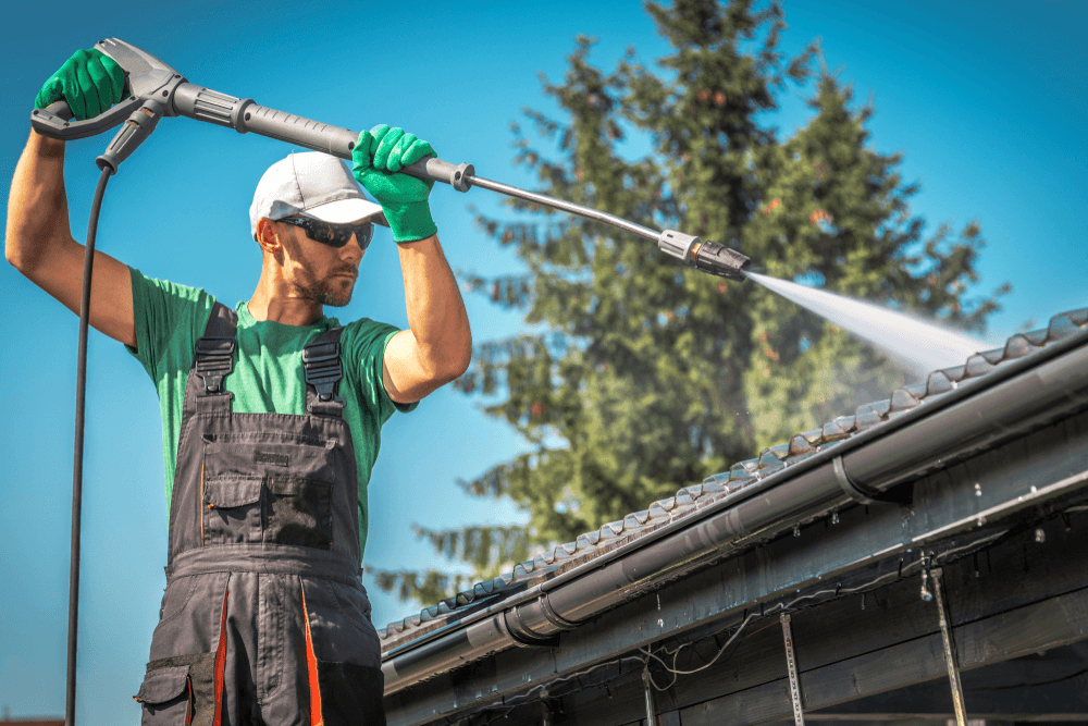 An electric pressure washer is an efficient tool when cleaning the outside gutters of your home